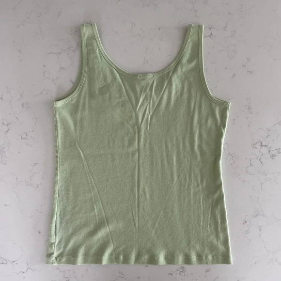 Talbots Petites 100% Pima Cotton Tank Top w Neck Design Element Mint Green Sz MP - Picture 5 of 8